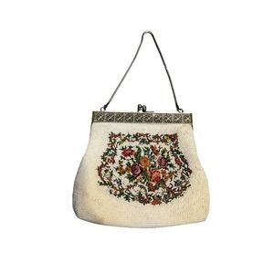 Vintage Beaded Floral Purse with Metal Frame – Made in Hong‎ Kong